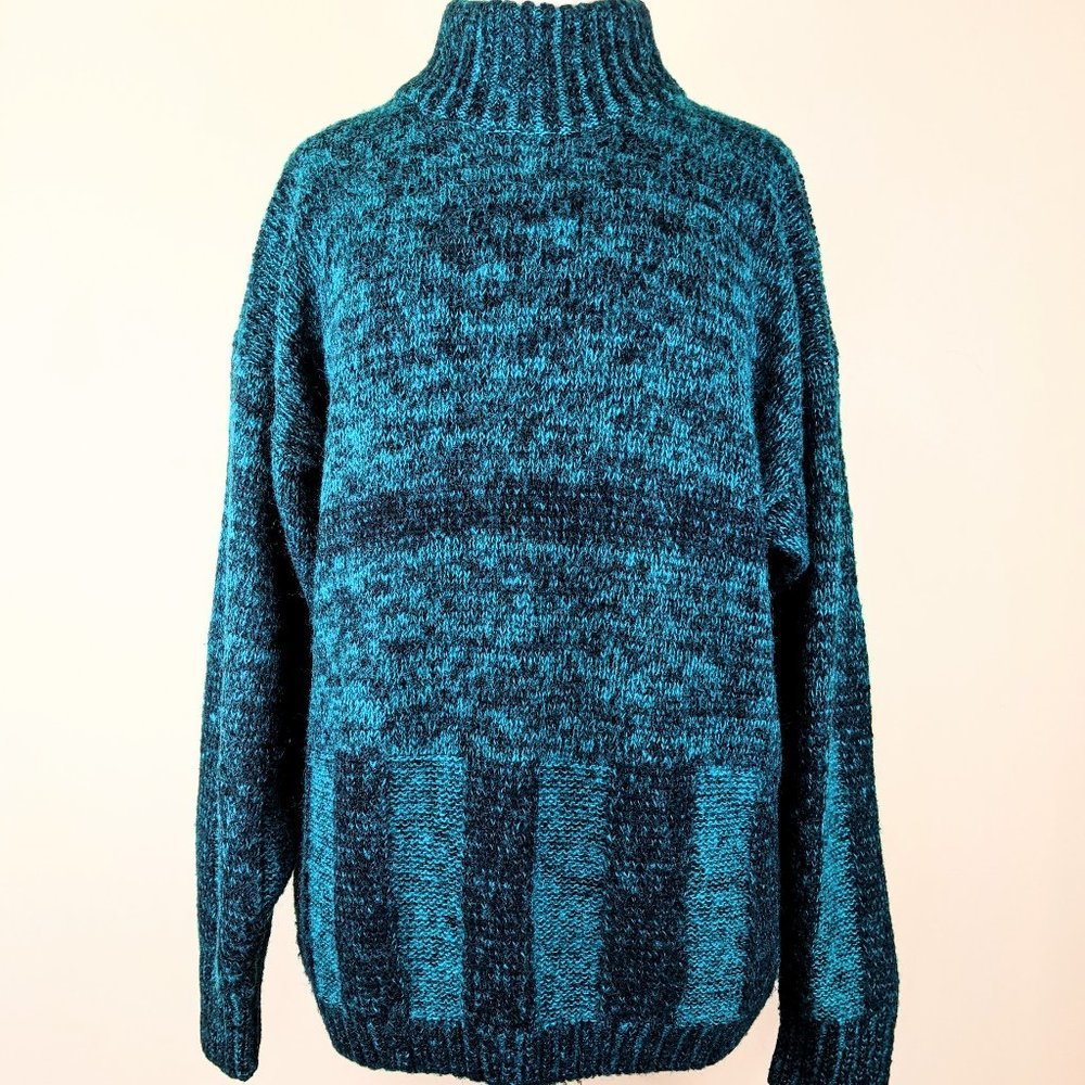 Vintage 1980s Mohair Wool Green Sweater with wide stripes XL